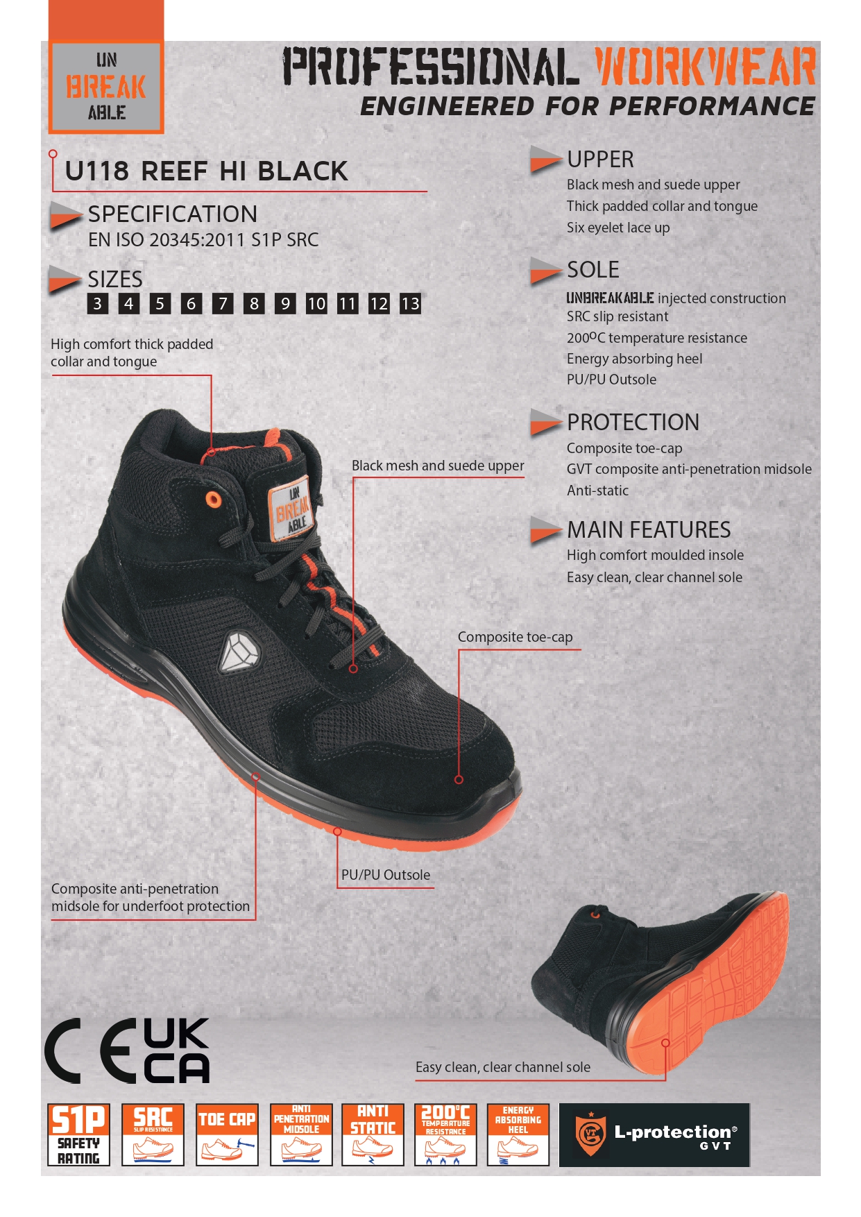 Unbreakable U118 Reef Hi S1P Black Hiker Boot