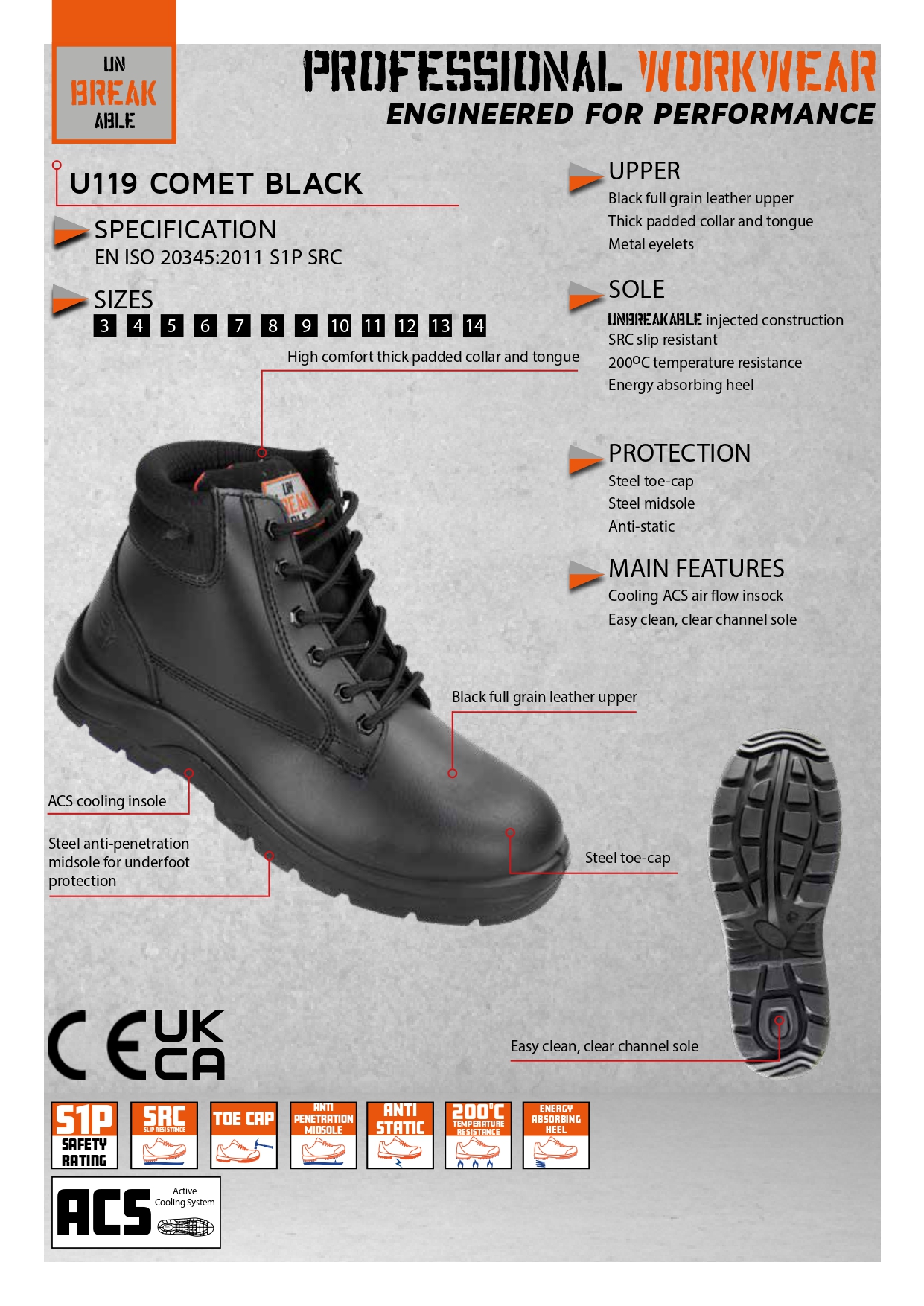 Unbreakable U119 Comet S1P SRC Black Boot