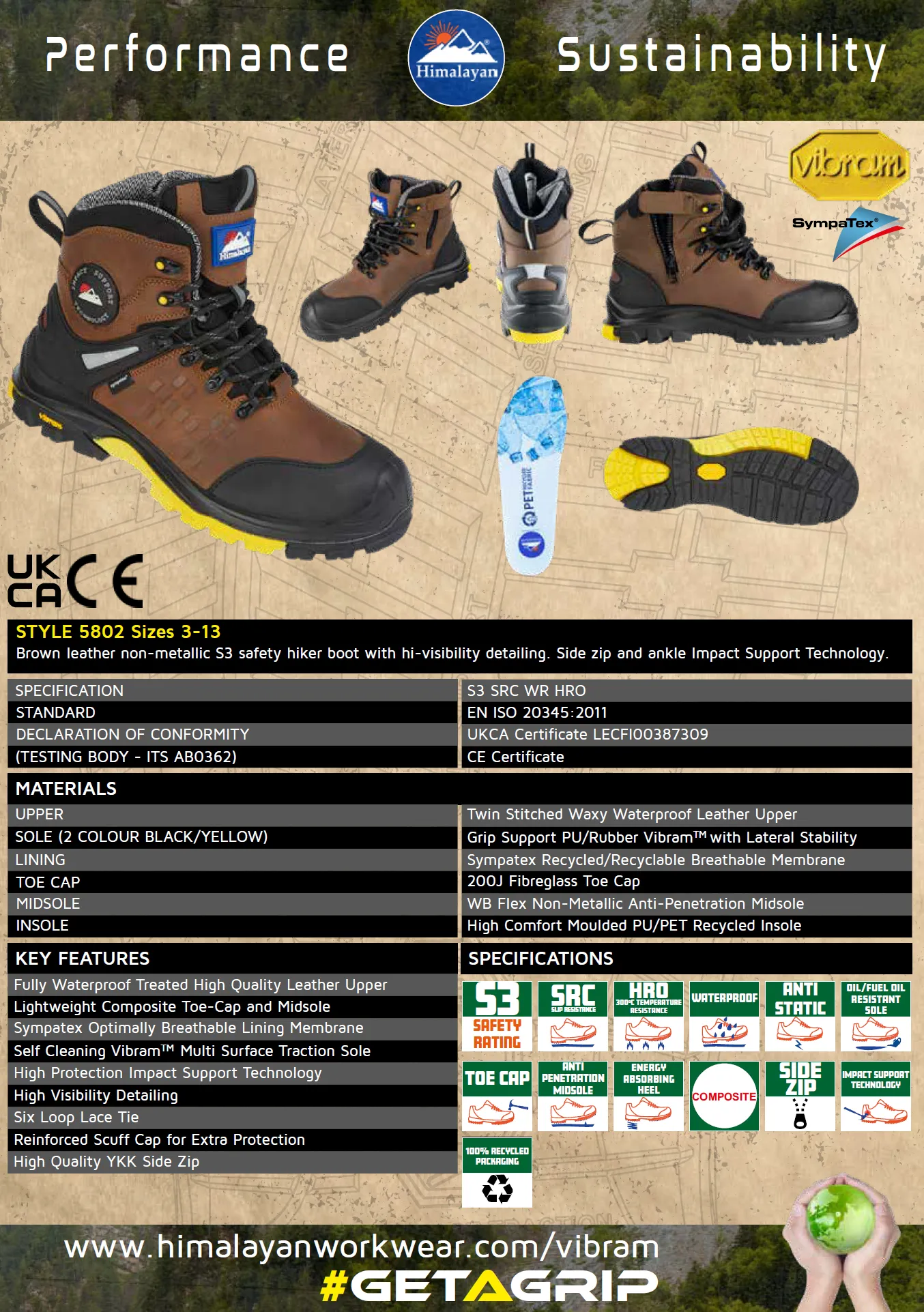 Himalayan Vibram 5802 Composite, Waterproof Brown Safety Boot
