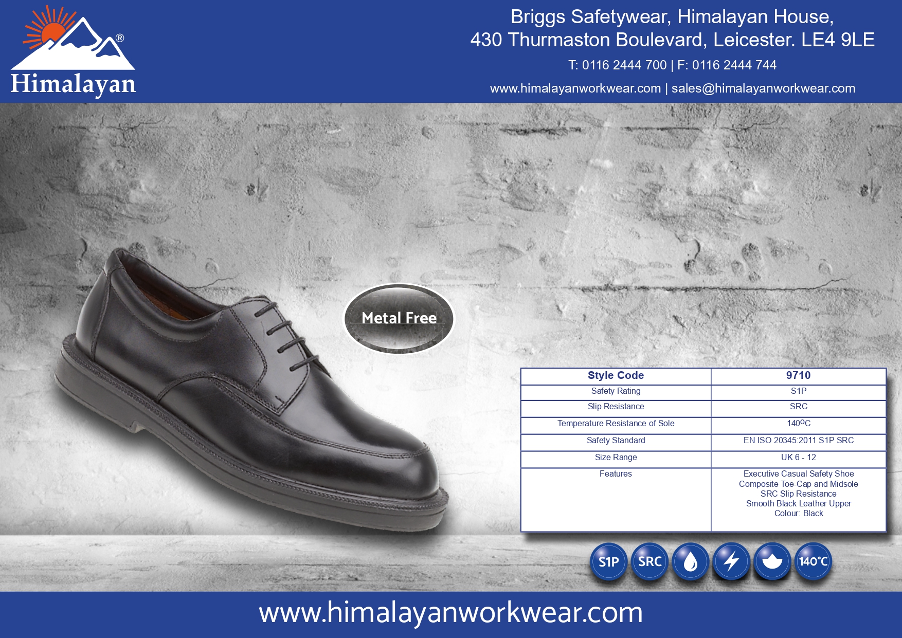 Himalayan 9710 S1P/SRC Composite Black Executive Leather Safety Shoe