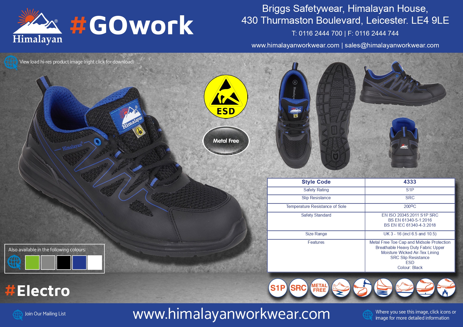 Himalayan 4333 S1P/SRC/ESD Electro Composite Black Safety Trainer