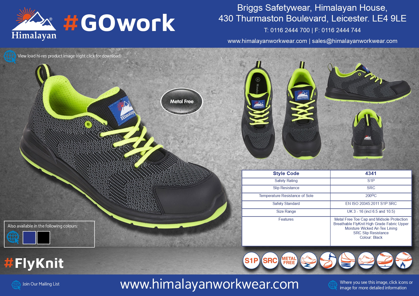 Himalayan 4341 S1P/SRC FlyKnit Composite Black Fly Knit Safety Trainer