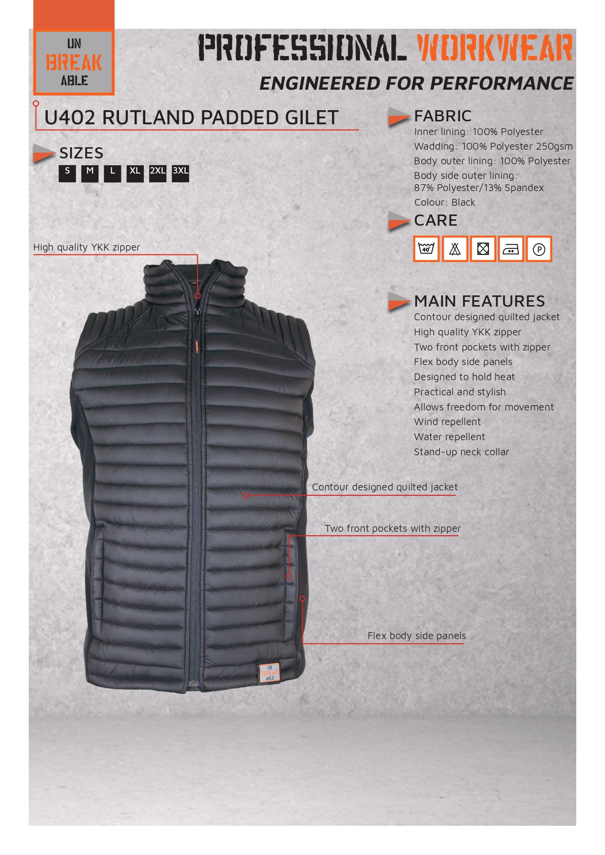 Unbreakable U402 Rutland Black Padded Gilet