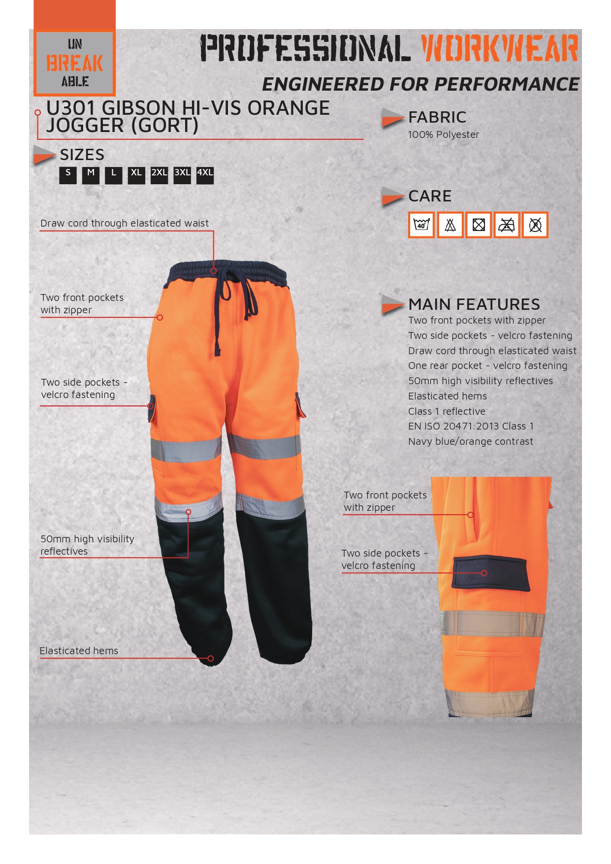 Unbreakable U301 Gibson Orange/Navy Hi Vis Jogger